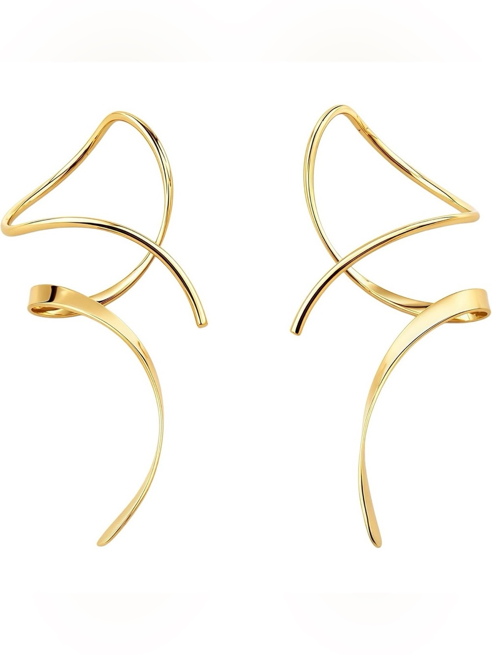 14K Gold Sculptural Drop Earrings — Modern, Lightweight & Chic